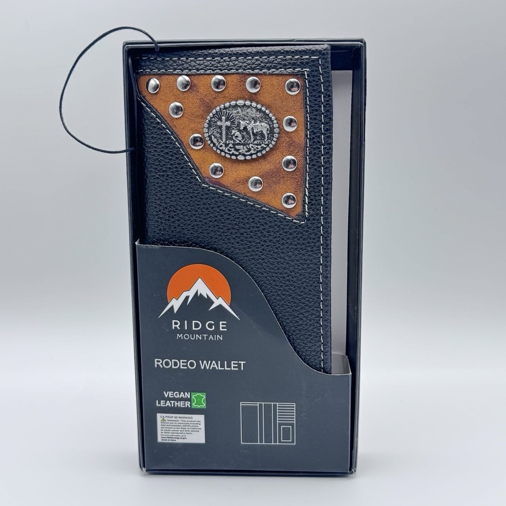 Ridge Mountain Mens Western Rodeo Wallet Black Vegan Leather Concho VL-883
